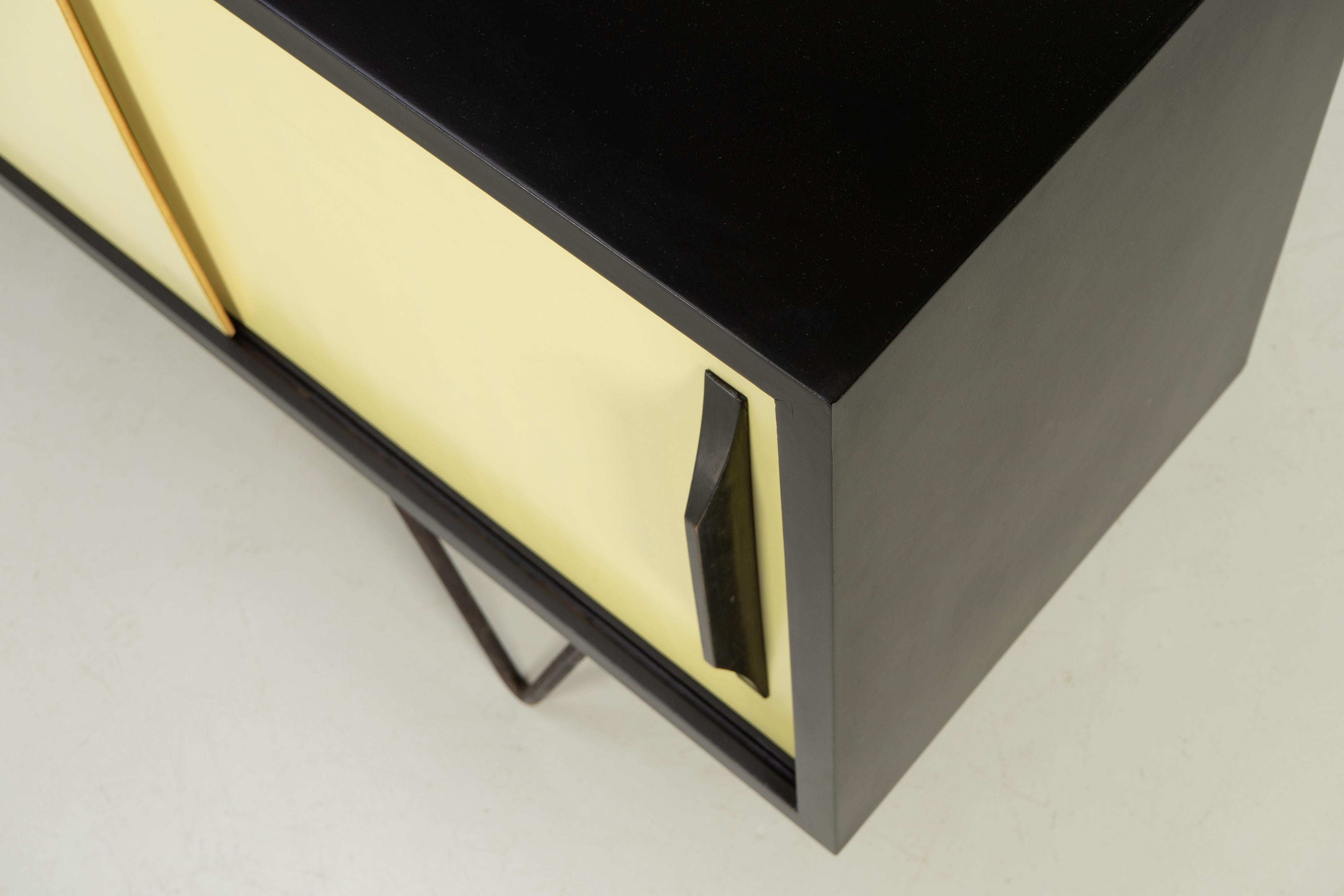 Black Mid-Century Modern Sideboard with Yellow Formica Doors, 1950s 3