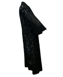 Black Mid Length Hand Crochet Open Front Cardigan, 1920s