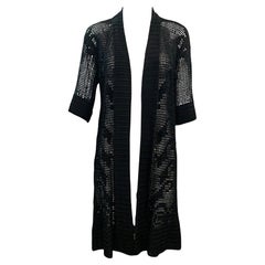 Black Mid Length Hand Crochet Open Front Cardigan, 1920s