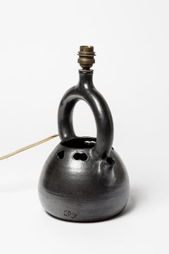 black midcentury ceramic lamp by Norbert Pierlot french design jouve ratilly