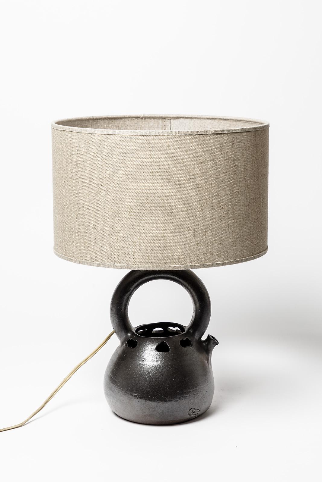 20ième siècle Lampe en céramique noire du milieu du siècle dernier de Norbert Pierlot, design français jouve ratilly en vente