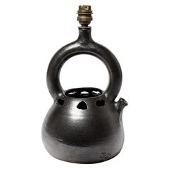 black midcentury ceramic lamp by Norbert Pierlot french design jouve ratilly
