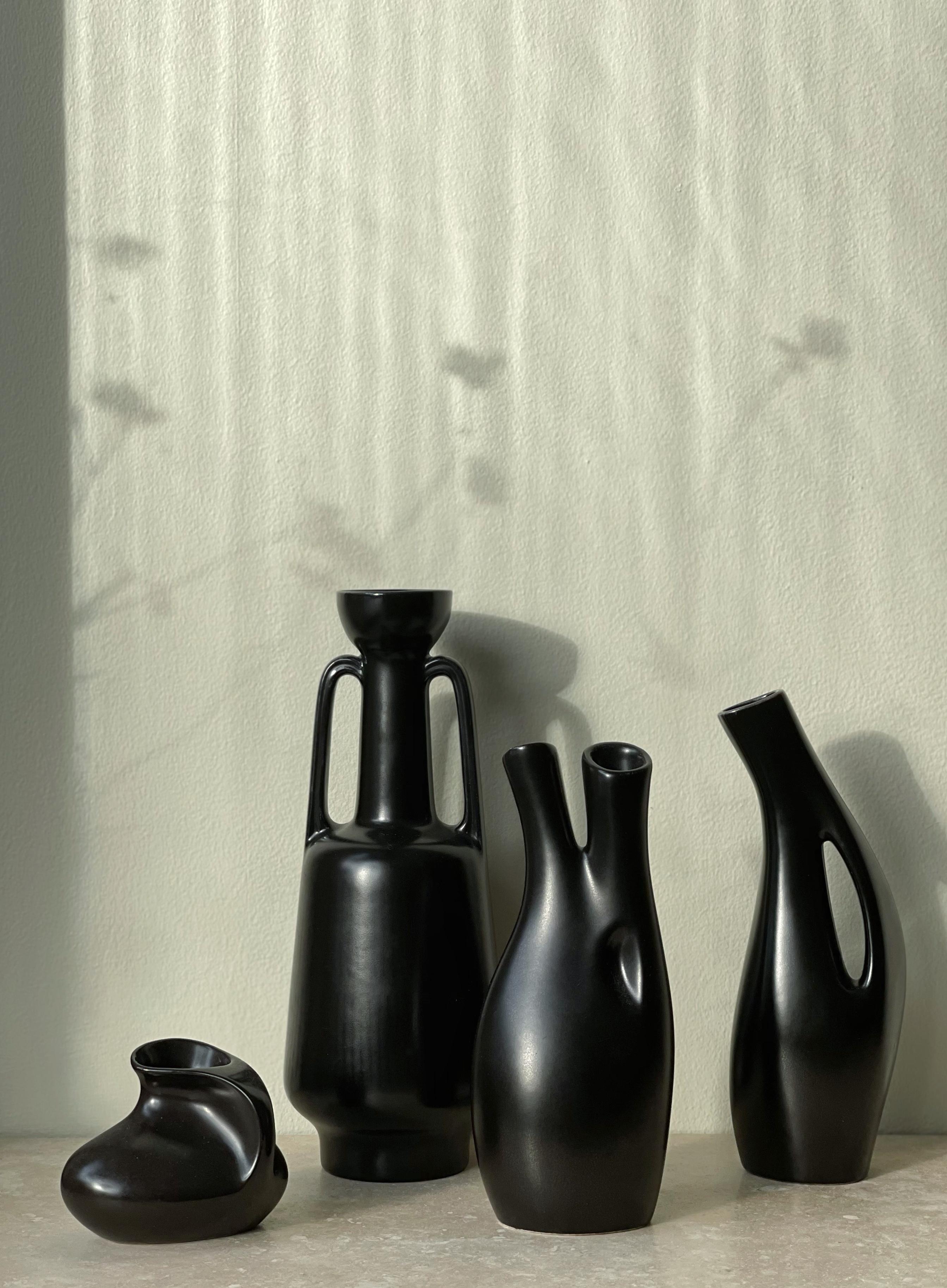 Black Midcentury Stoneware set of 5  