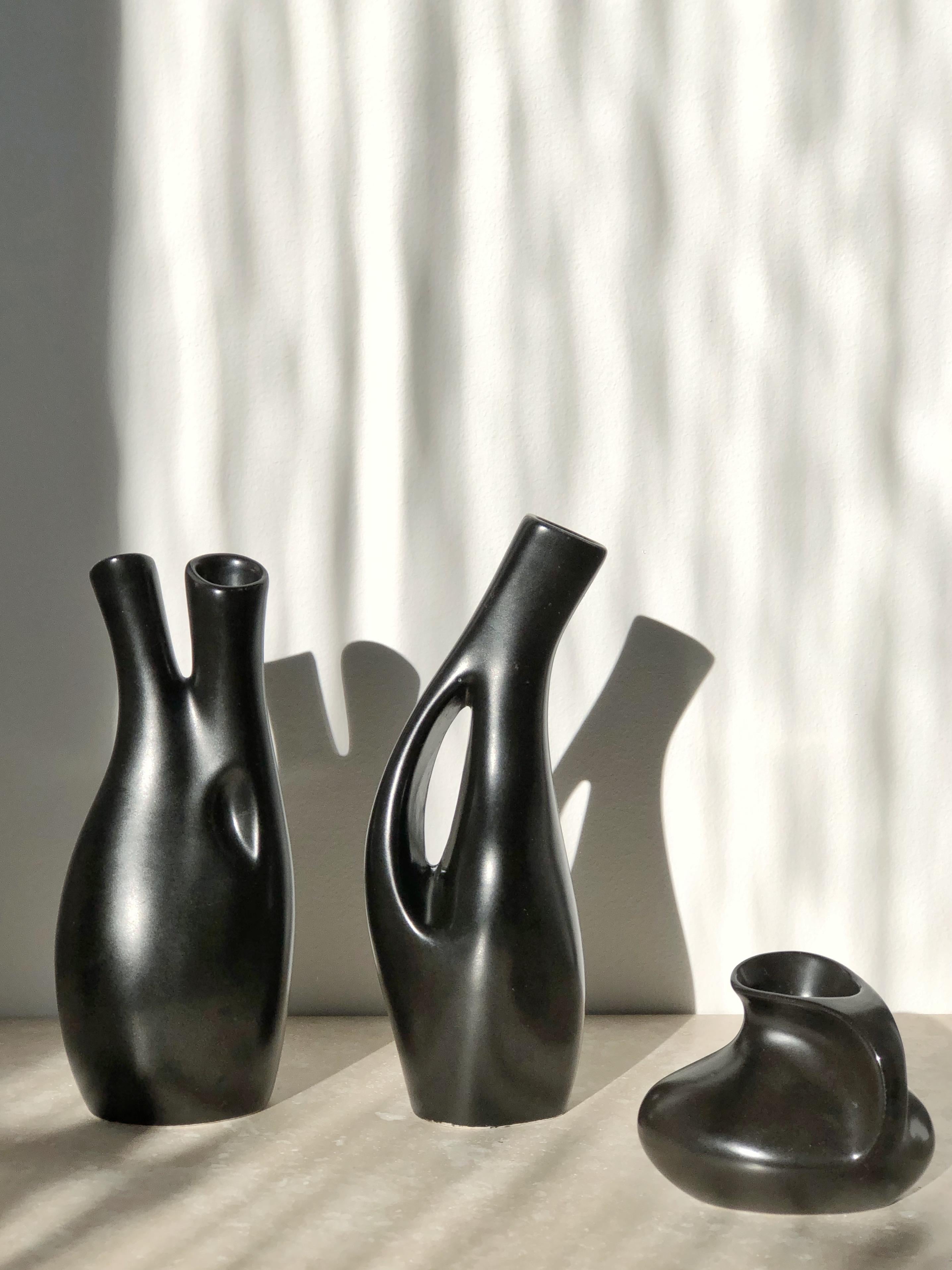 Mid-20th Century Black Midcentury Stoneware set of 5  
