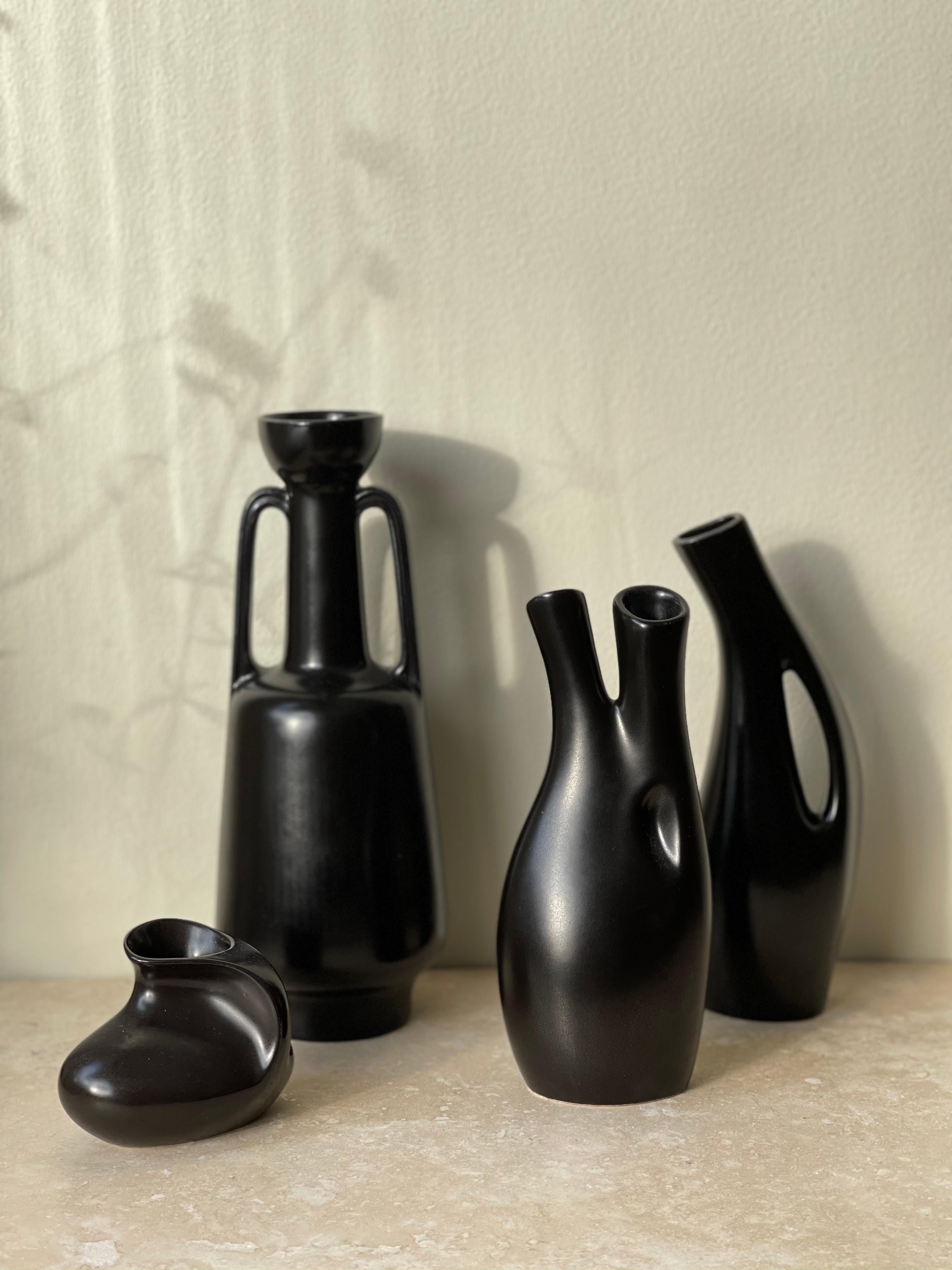 Black Midcentury Stoneware set of 5  
