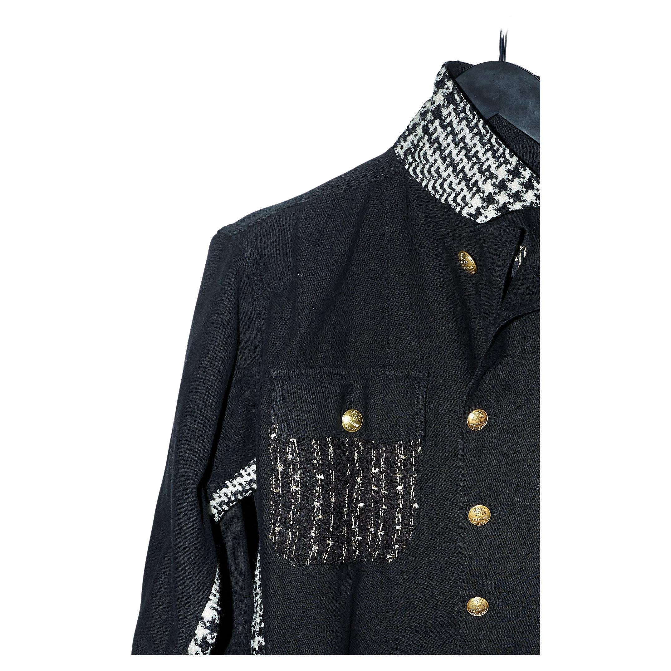 Black Military Jacket Gold Buttons Black Gold Tweed Black White Tweed J Dauphin In New Condition In Los Angeles, CA