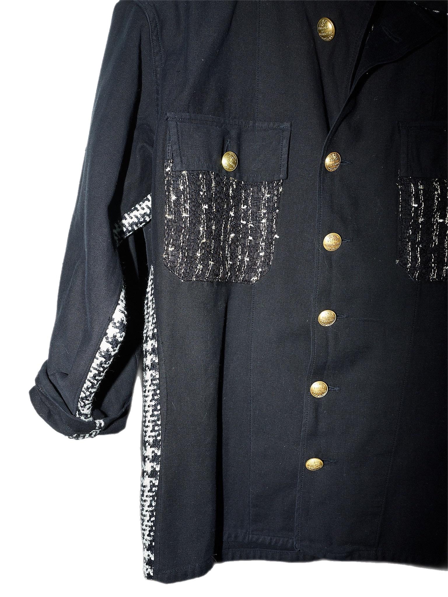 Women's Black Military Jacket Gold Buttons Black Gold Tweed Black White Tweed J Dauphin