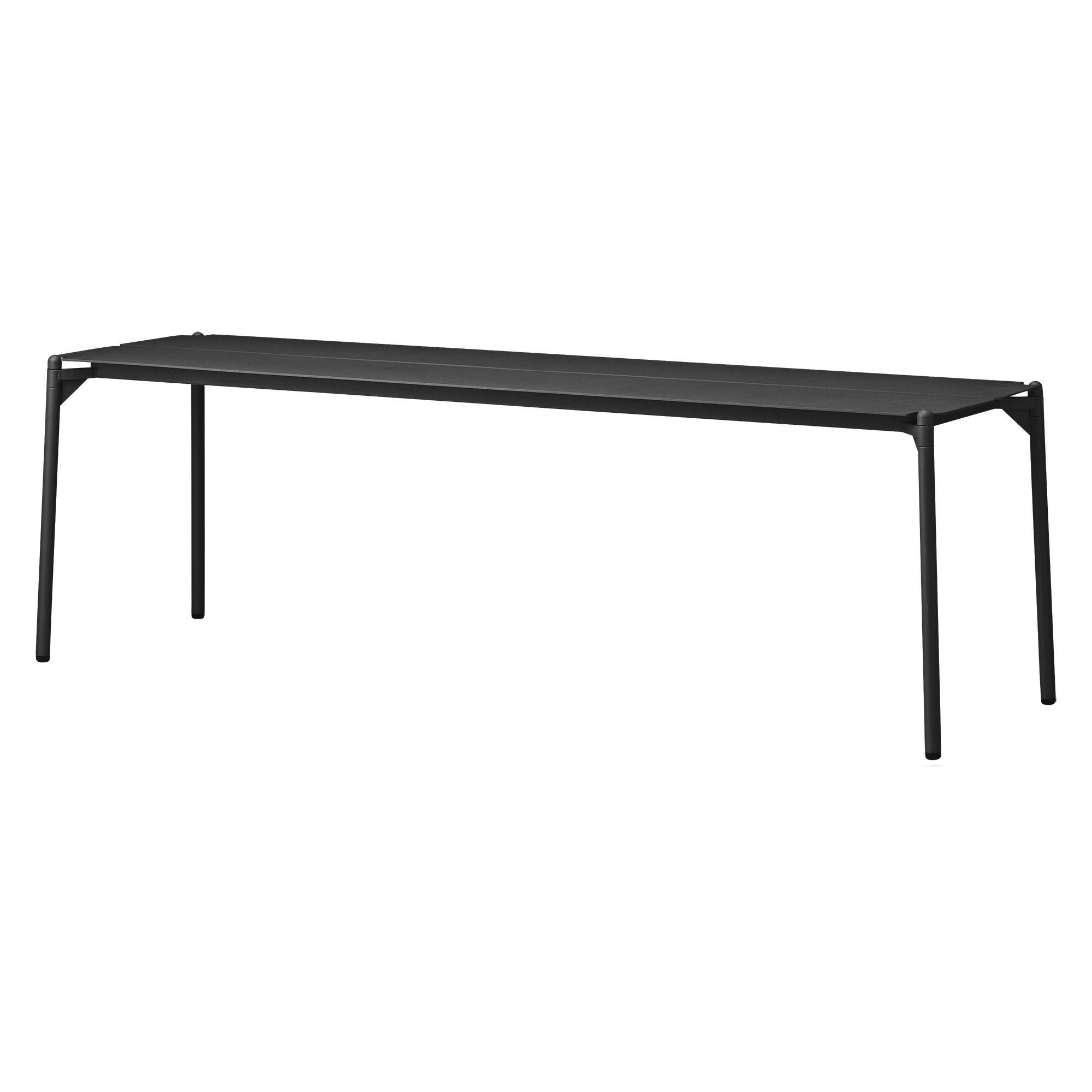 Black Minimalist bench
Dimensions: D 145 x W 43.3 x H 45.5 cm 
Materials: Steel w. Matte powder coating & aluminum w. Matte powder coating.
Available in colors: Taupe, bordeaux, forest, ginger bread, black and, black and gold.

With NOVO bench you