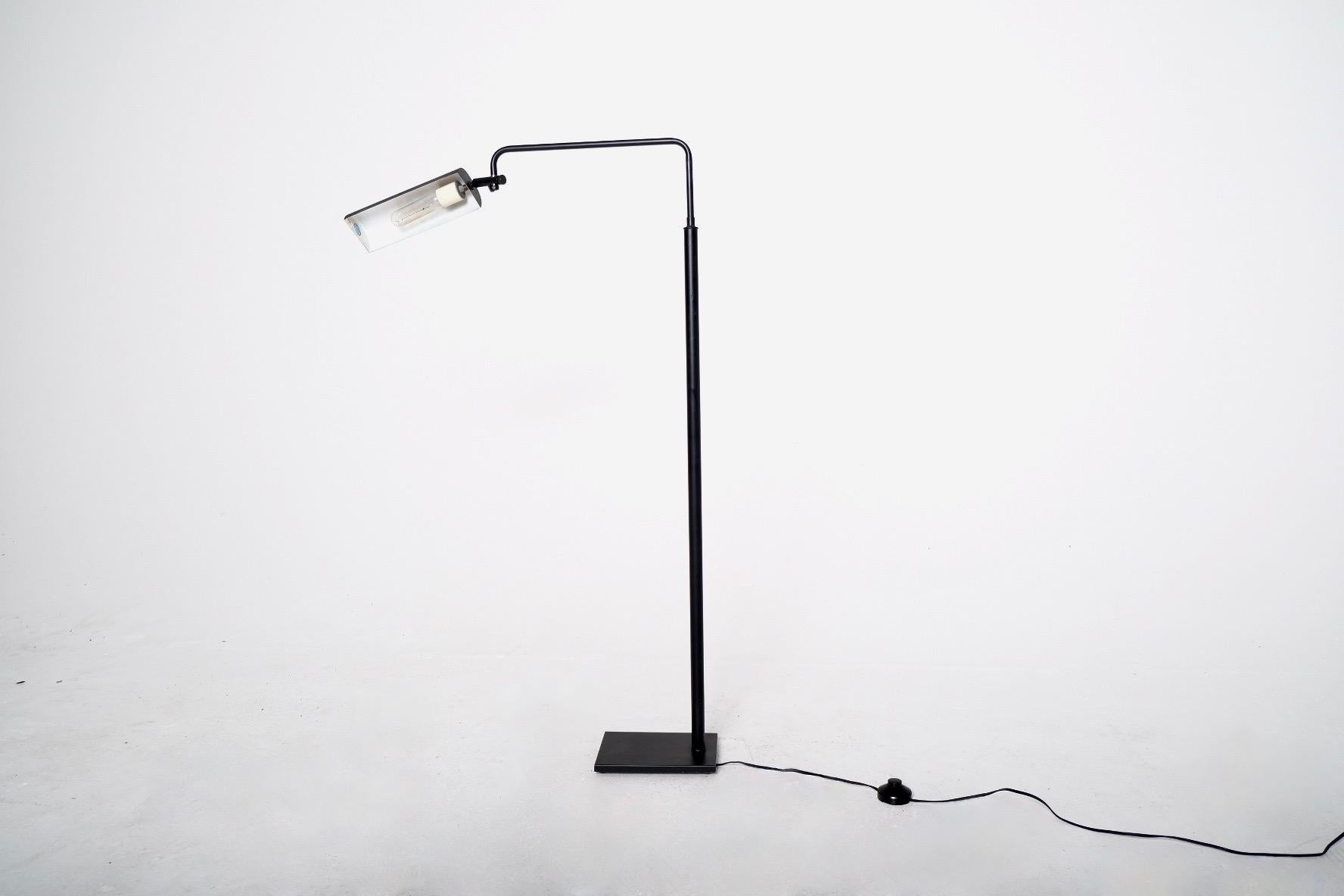 Black Minimalist Italian Adjustable Floor Lamp with Swiveling Arm For Sale 2