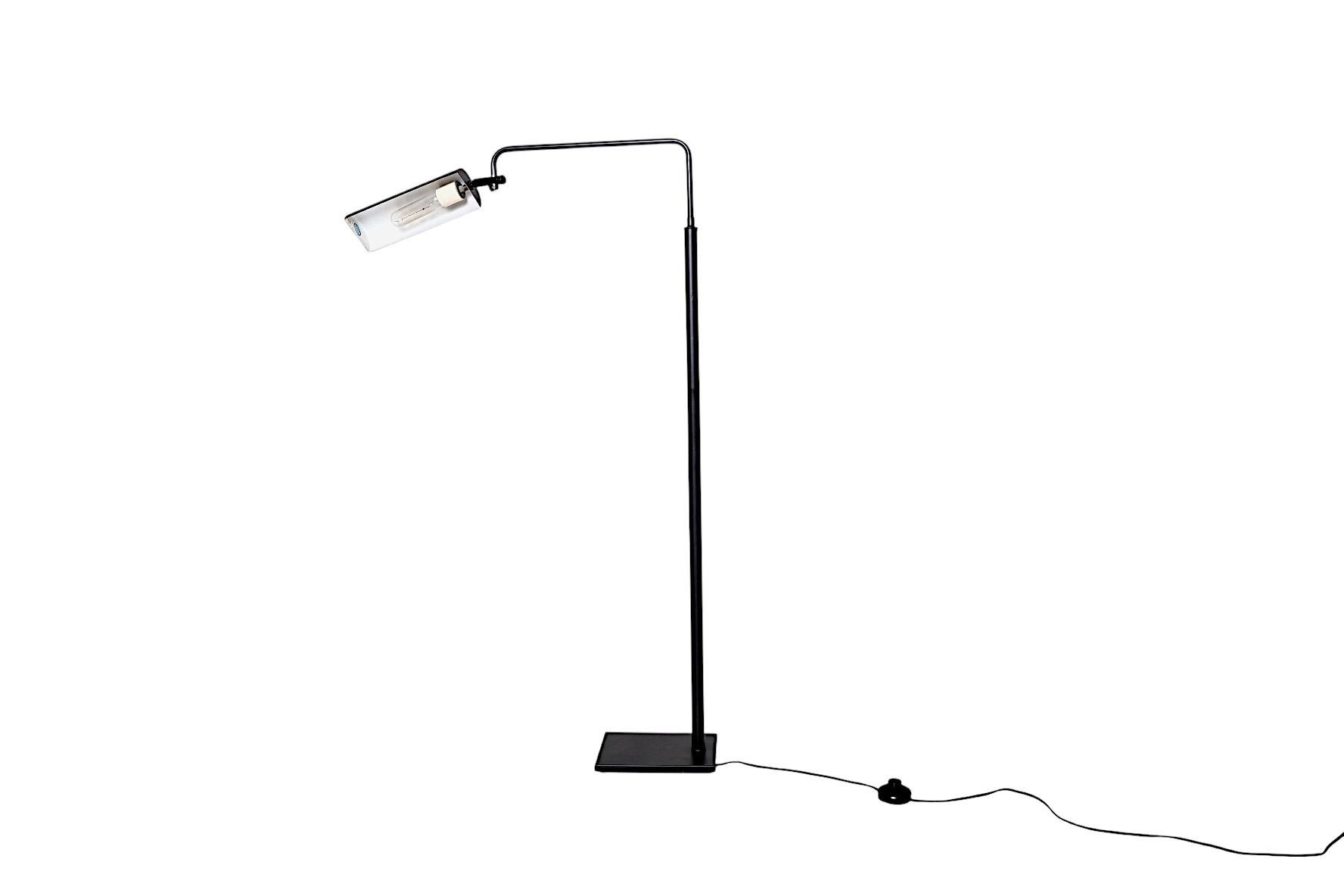 Black Minimalist Italian Adjustable Floor Lamp with Swiveling Arm For Sale