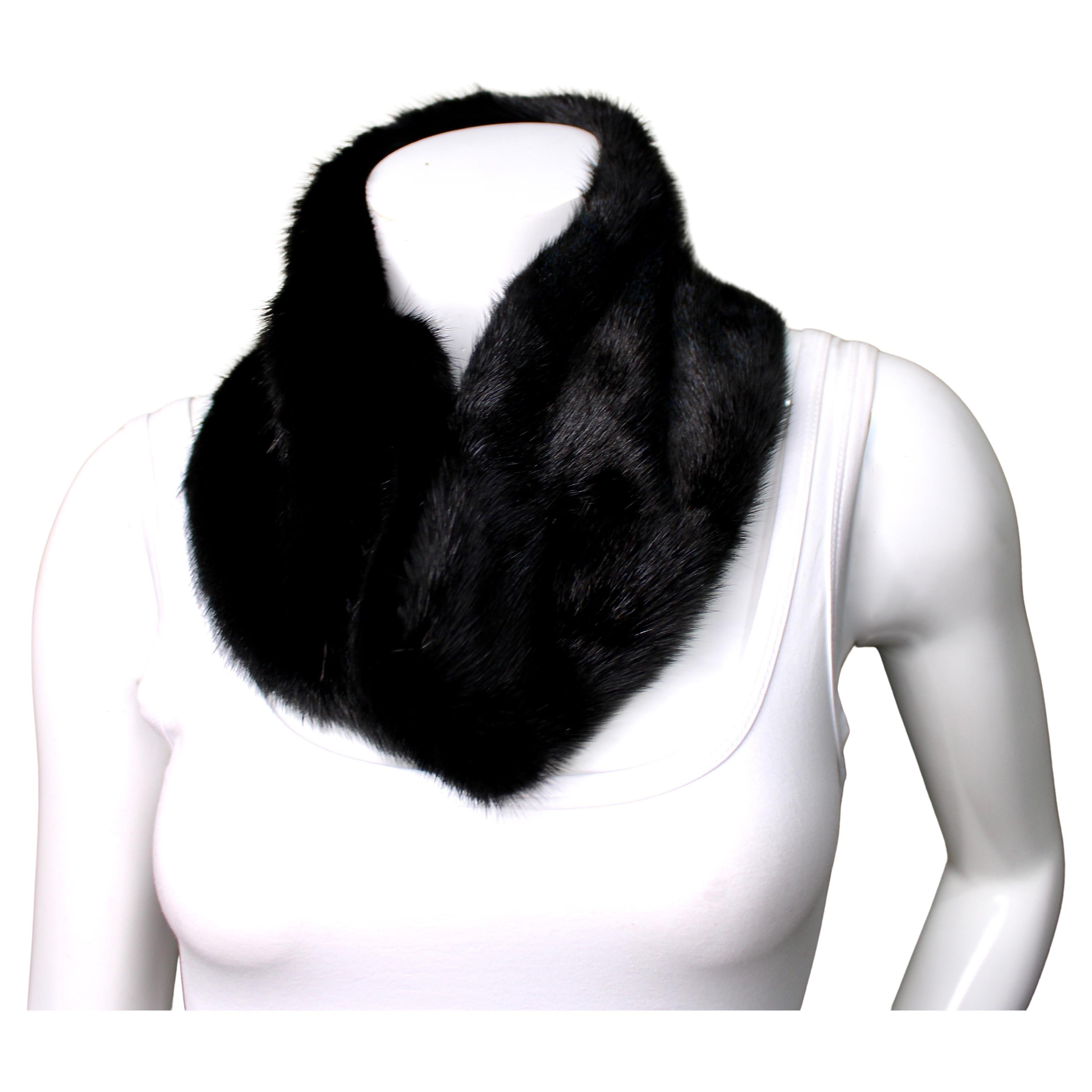 Black Mink Fur Infinity Cowl With Silk Lining circa Mid-Century For Sale