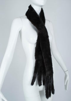 Ira Berg Seidiger schwarzer Nerzpelz mit Fransen Boa Schal oder Gürtel - 64", 1950er Jahre