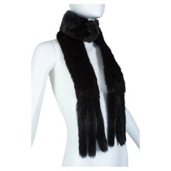 Black Mink Skinny Scarf Boa Belt with Finger Fringe – 64", 1950s