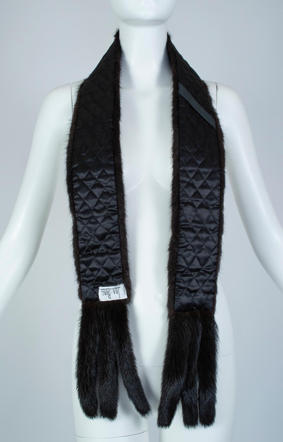 Ira Berg - Écharpe ou ceinture Boa en fourrure de vison noire et soie à franges - 162,5 cm, années 1950 en vente 8