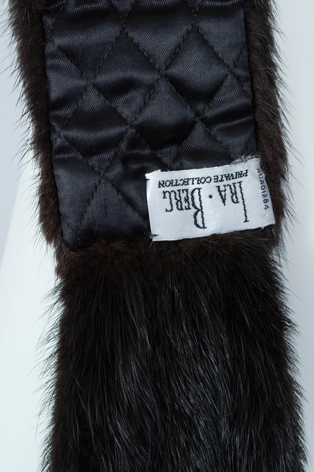Ira Berg - Écharpe ou ceinture Boa en fourrure de vison noire et soie à franges - 162,5 cm, années 1950 en vente 10
