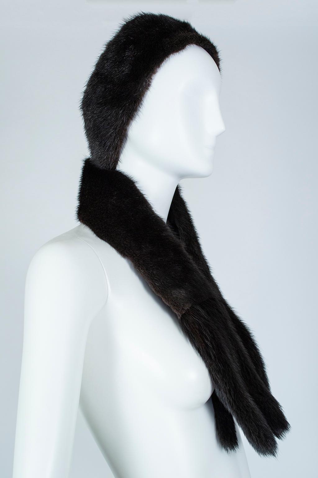 Ira Berg - Écharpe ou ceinture Boa en fourrure de vison noire et soie à franges - 162,5 cm, années 1950 en vente 1