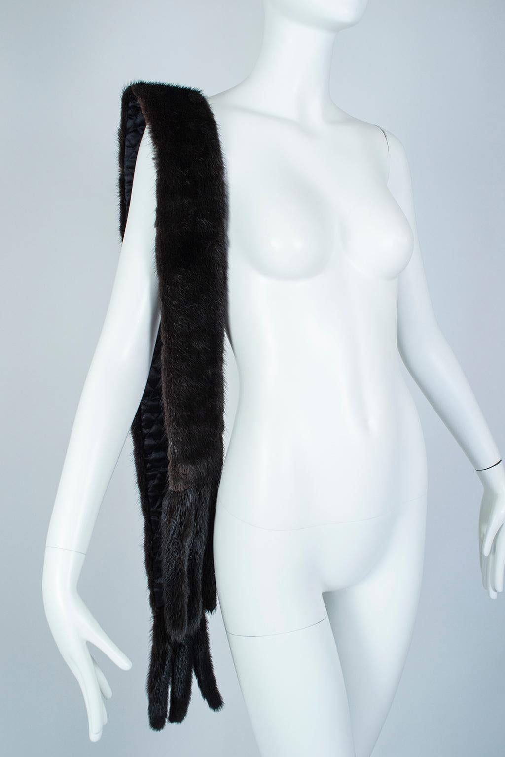 Ira Berg - Écharpe ou ceinture Boa en fourrure de vison noire et soie à franges - 162,5 cm, années 1950 en vente 2