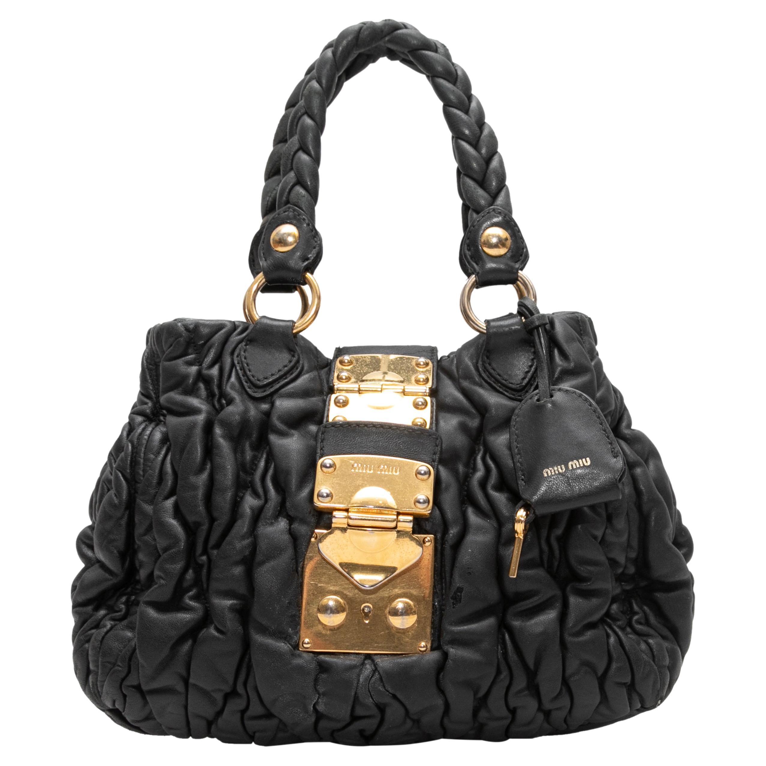 Black Miu Miu Crinkle Leather Crossbody Bag For Sale