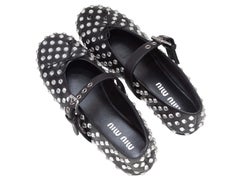Black Miu Miu Crystal-Studded Mary Jane Ballet Flats