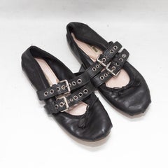 Black Miu Miu Double Buckle Leather Ballet Flats 36.5