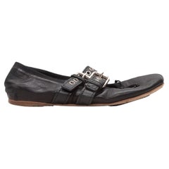 Black Miu Miu Double Buckle Leather Ballet Flats 36.5