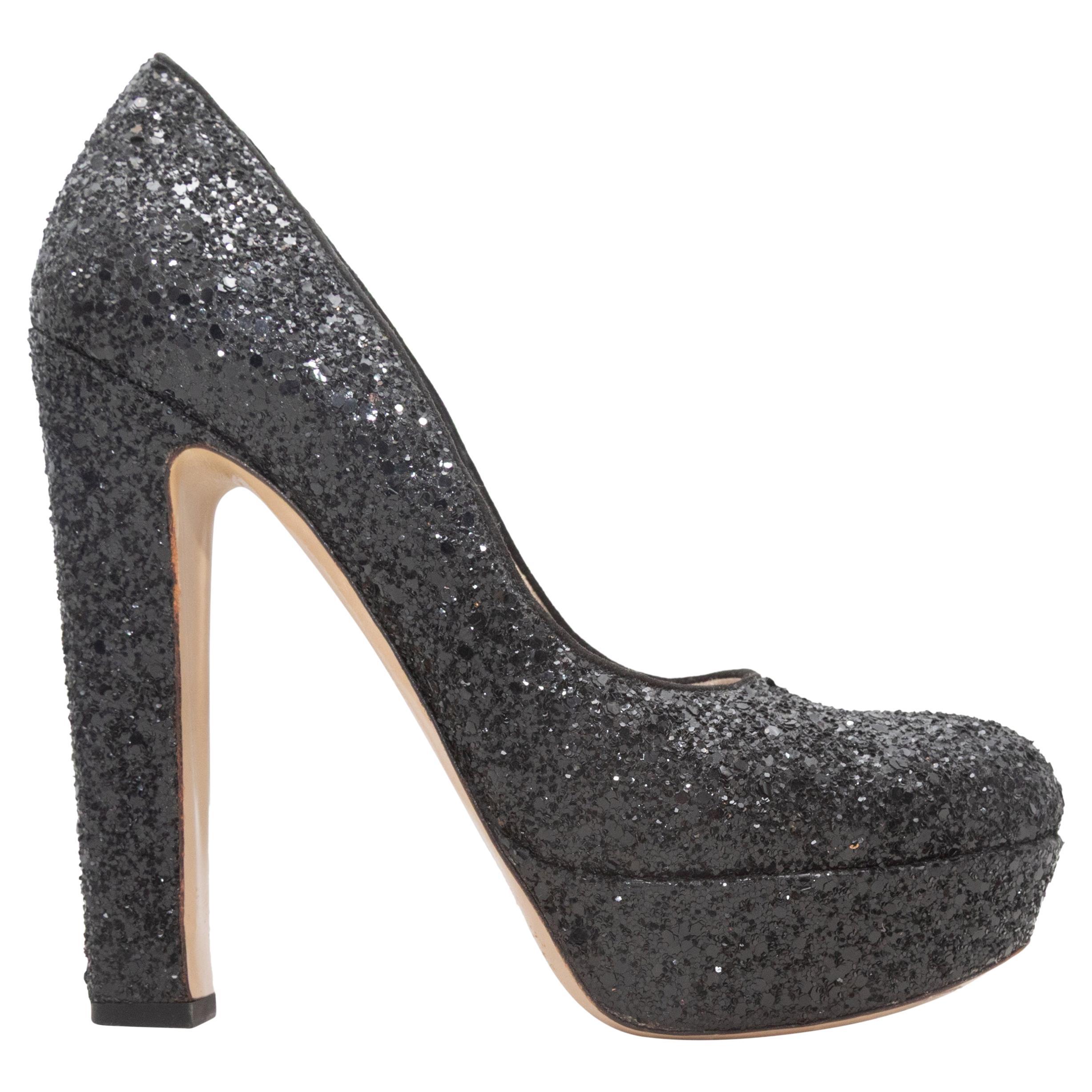 Black Miu Miu Platform Glitter Pumps