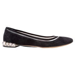 Black Miu Miu Suede Crystal-Embellished Ballet Flats