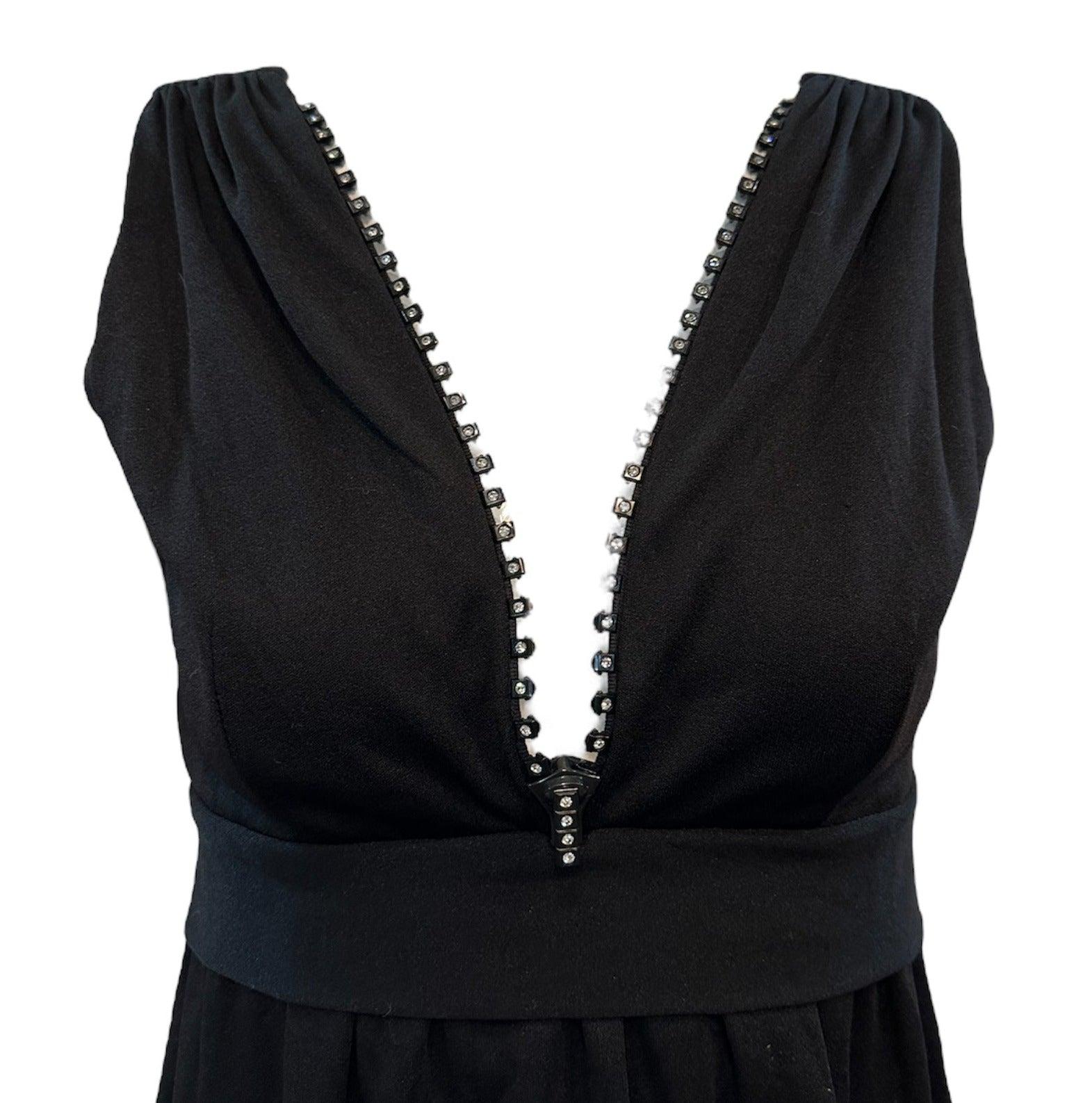 De las mujeres Mini Vestido Negro Mod con Cremallera y Pedrería, Años 60 en venta