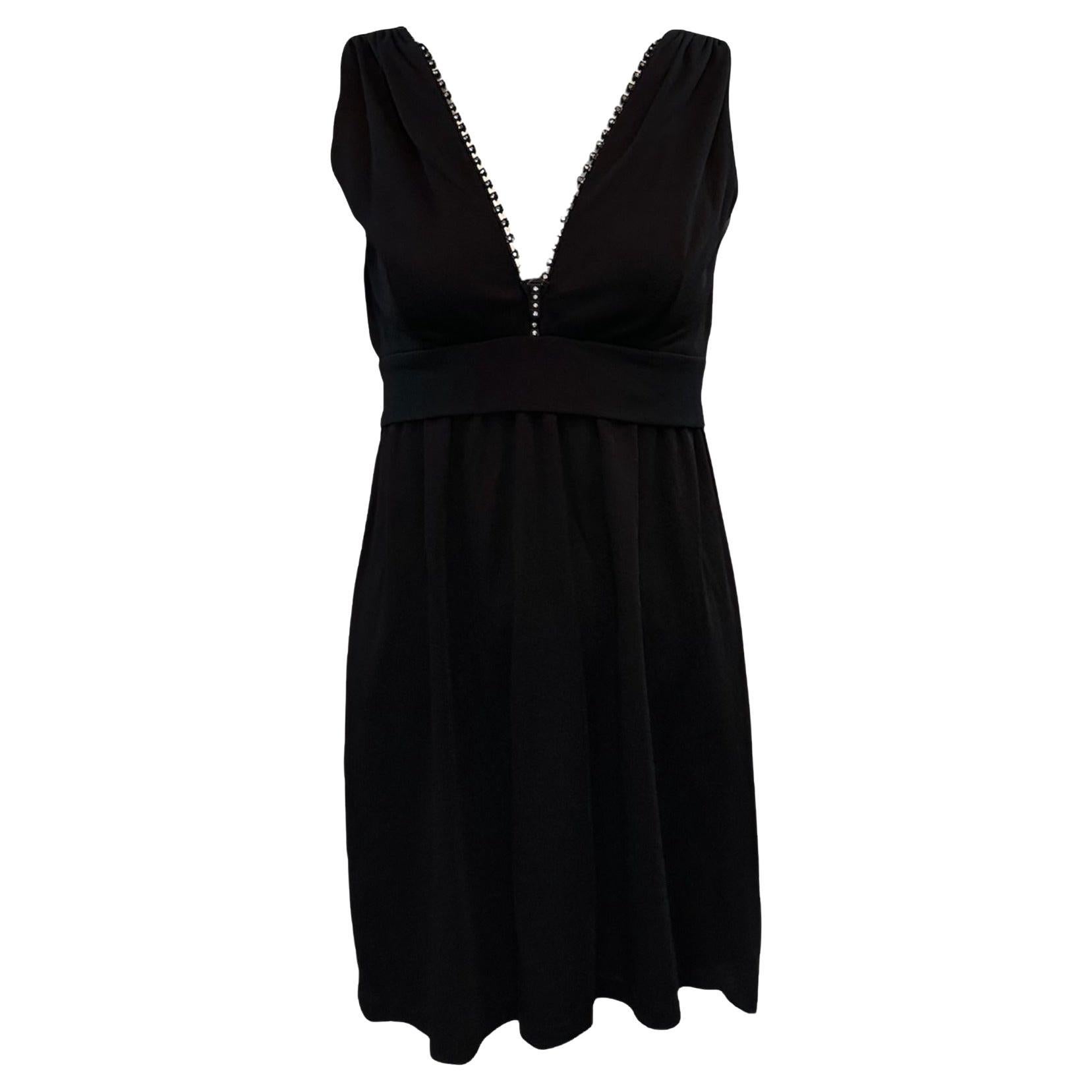 Mini Vestido Negro Mod con Cremallera y Pedrería, Años 60 en venta