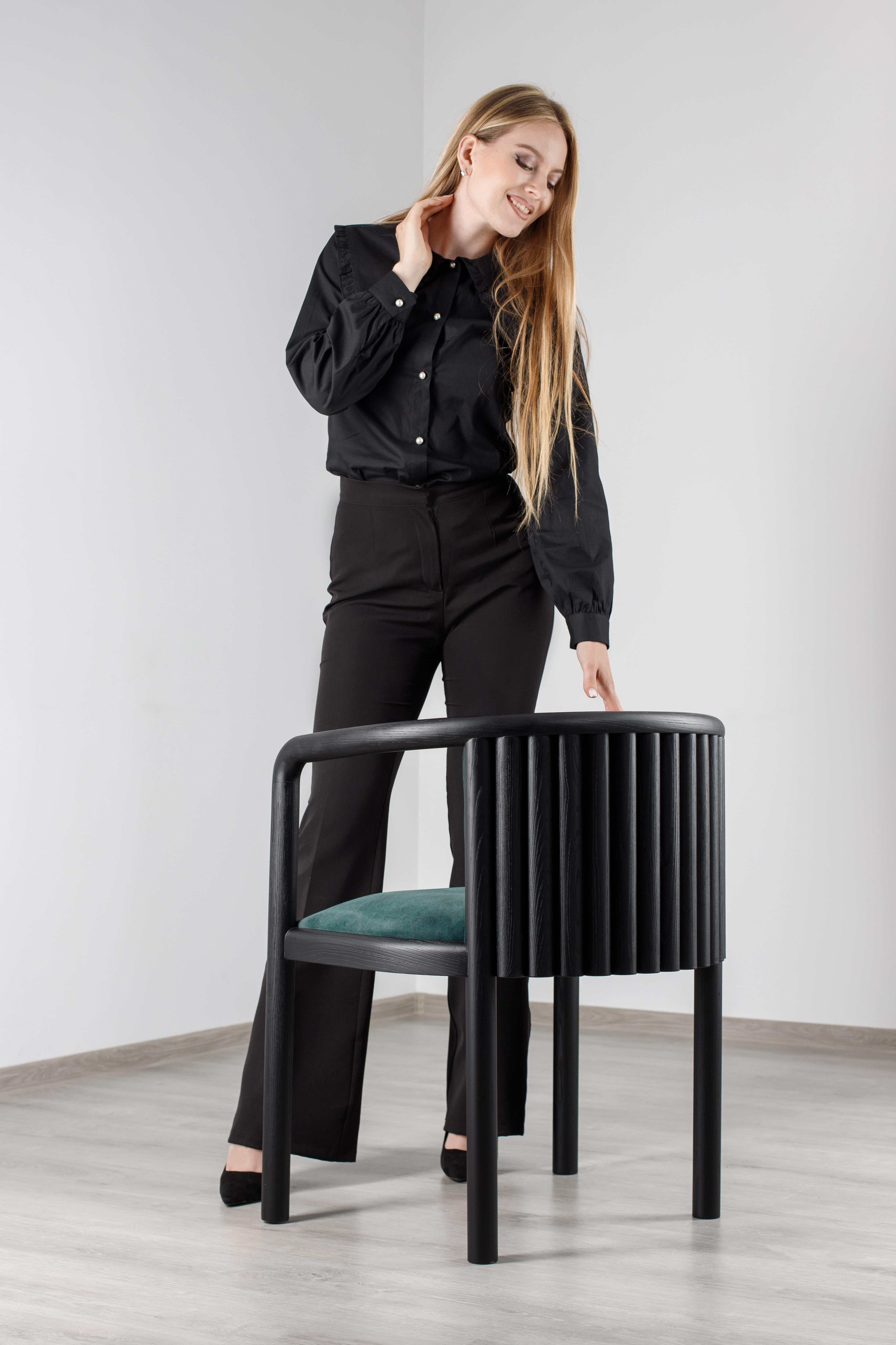 Black Modern Alton Solid Wood Dining Chair For Sale 6