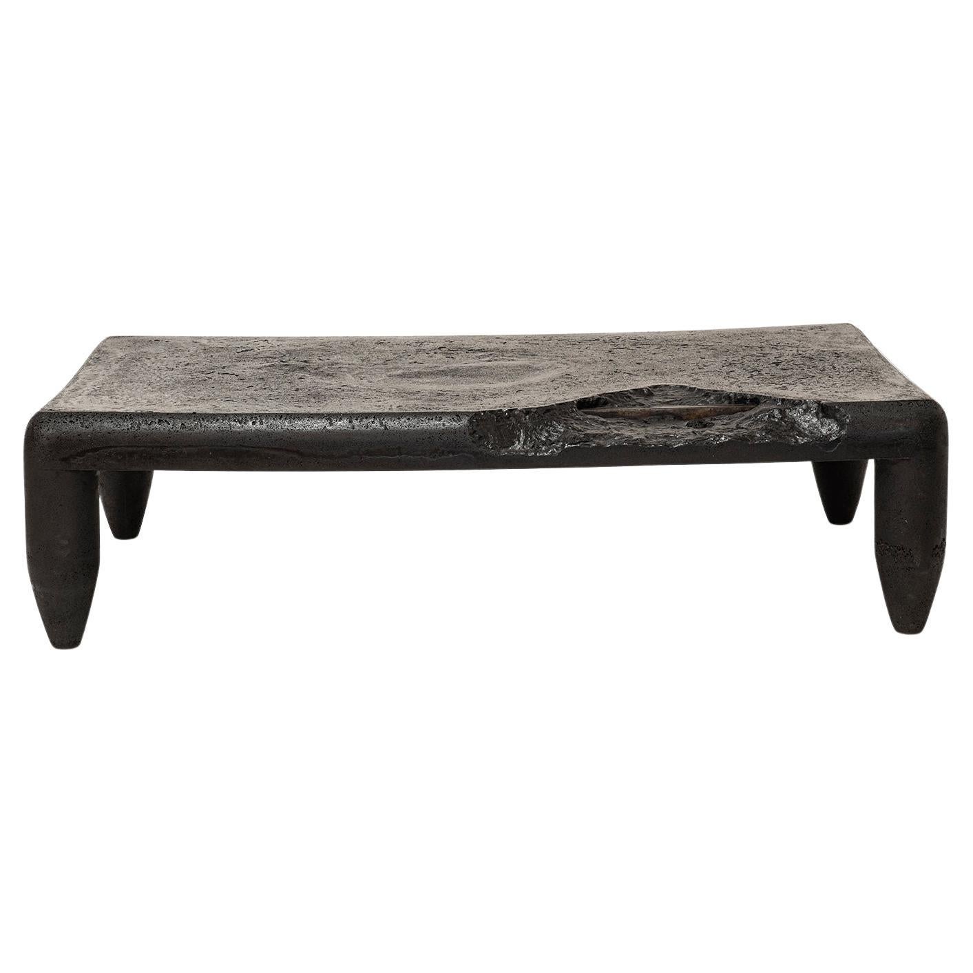 Black Modern/Contemporary Blackened Resin Composite Steel Coffee Table Fissured For Sale