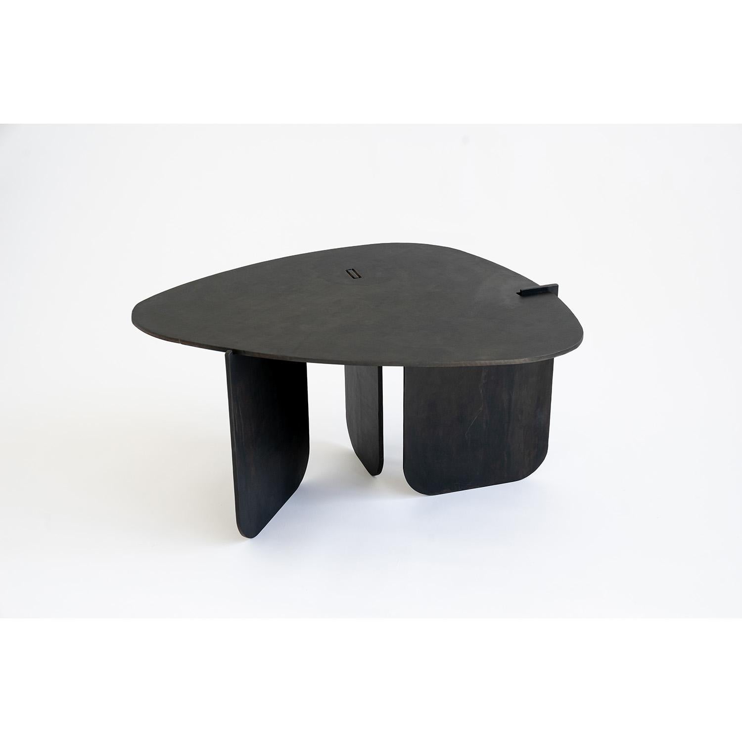Circular End/Side Table Unique Organic Black Modern/Contemporary Waxed Steel  In New Condition For Sale In Bronx, NY