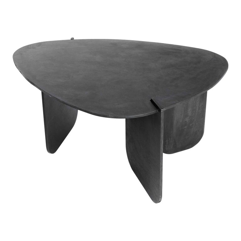 Black Modern Contemporary Blackened Steel Uniquely Circular End Side Table Black Modern Contemporary Blackened Steel Uniquely Circular End Side Table