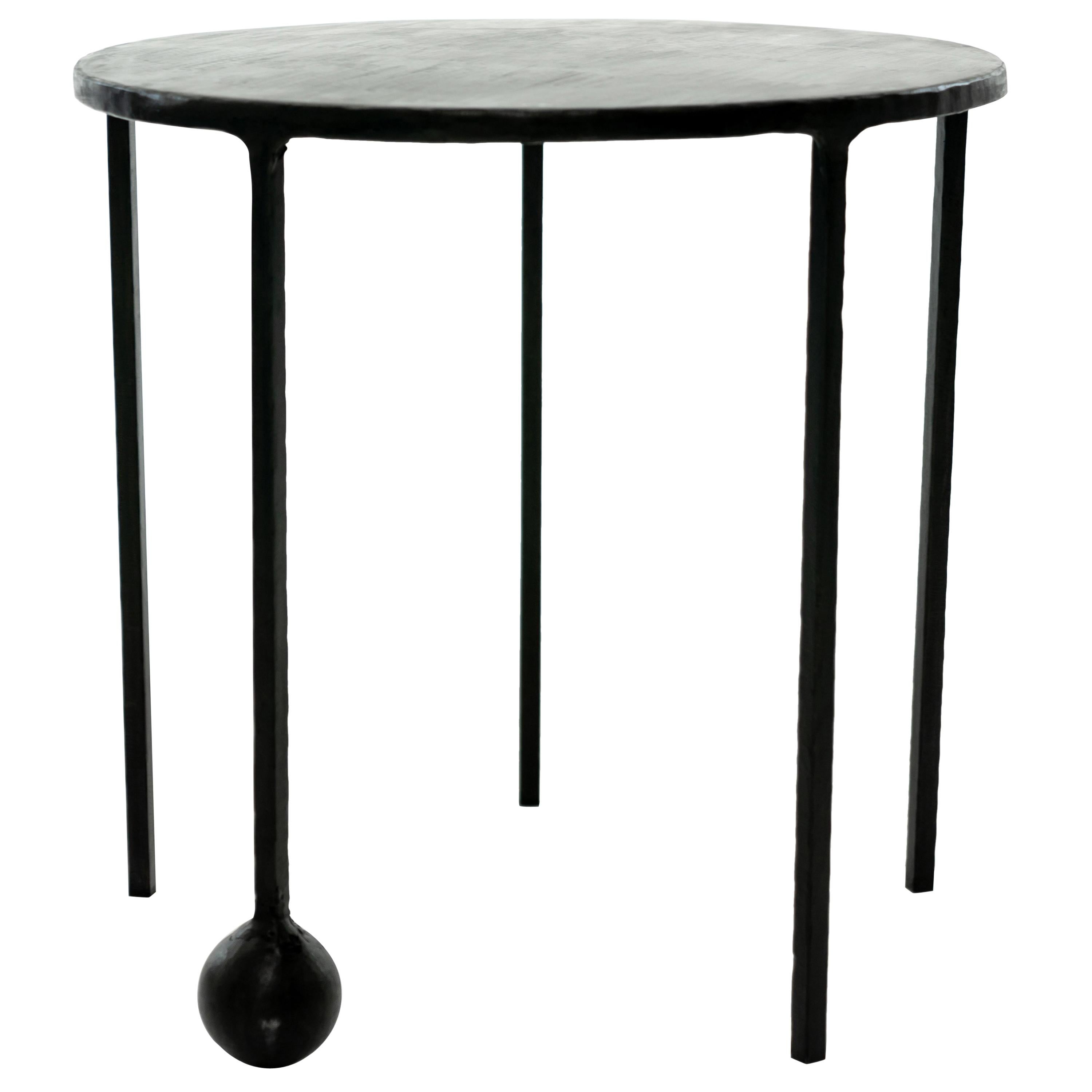 Circular Side/End Table Black Modern/Contemporary Hand Carved Blackened Steel For Sale