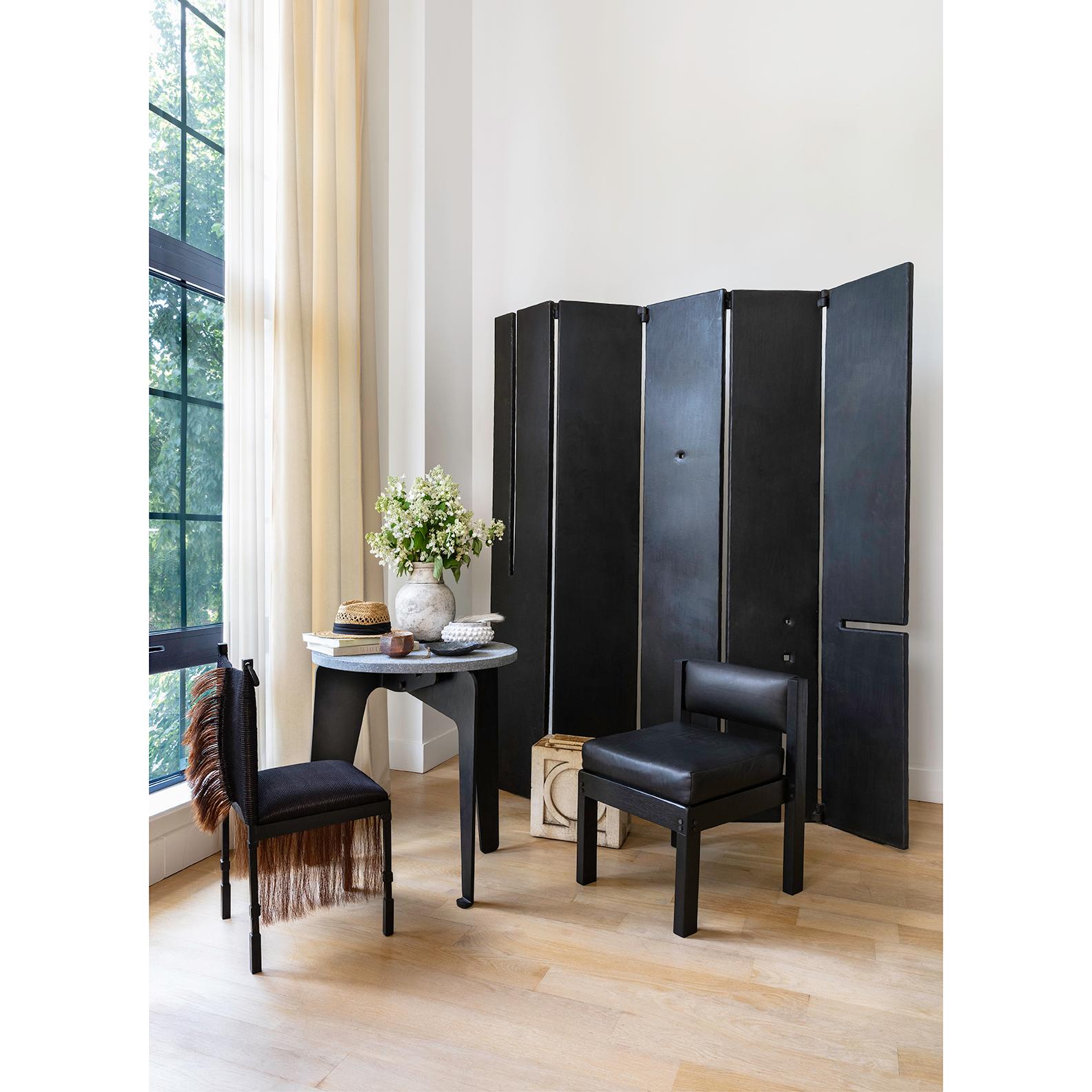 Steel Folding Screen Room Divider Black Modern Contemporary Sculptural Geometric For Sale