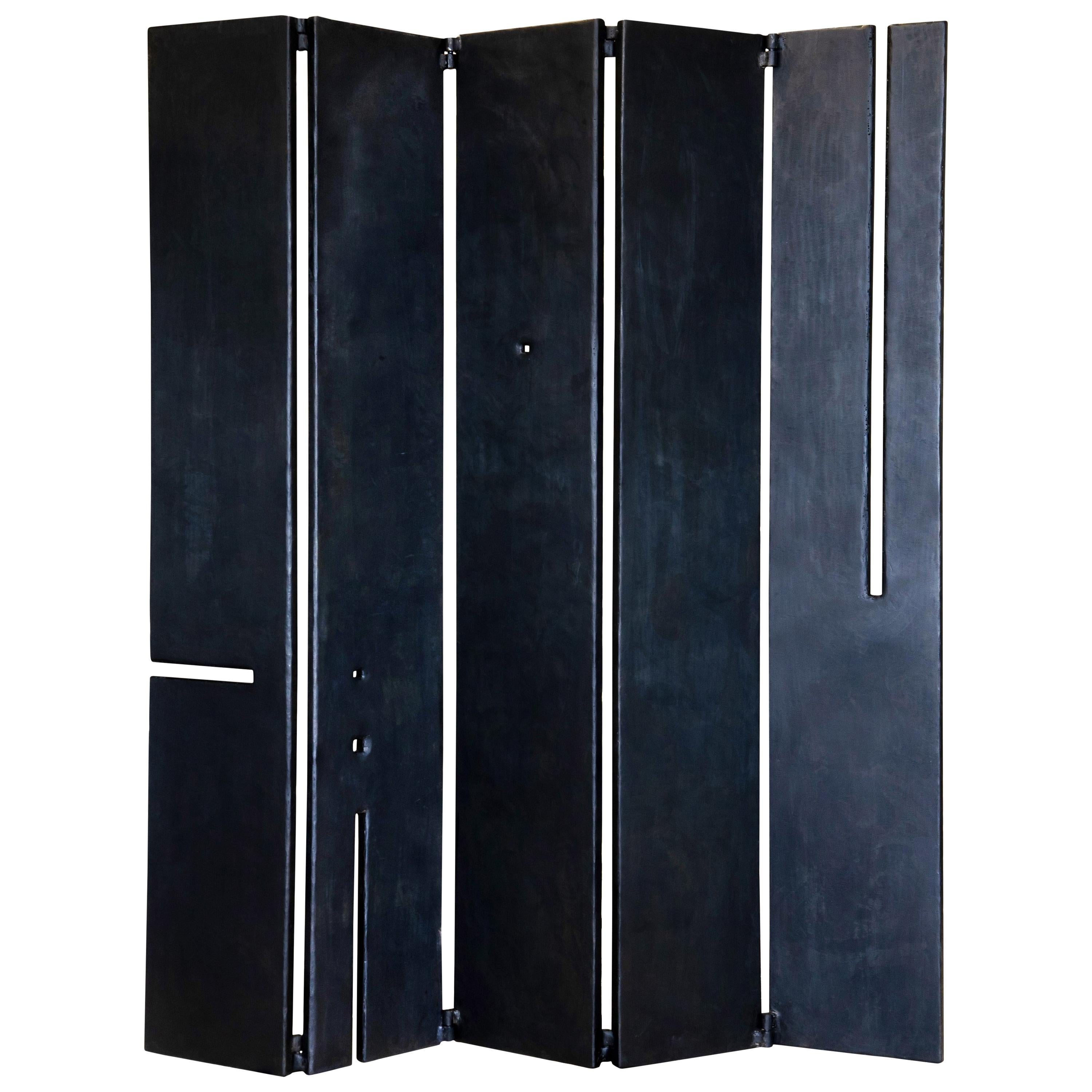 Folding Screen Room Divider Black Modern Contemporary Sculptural Geometric