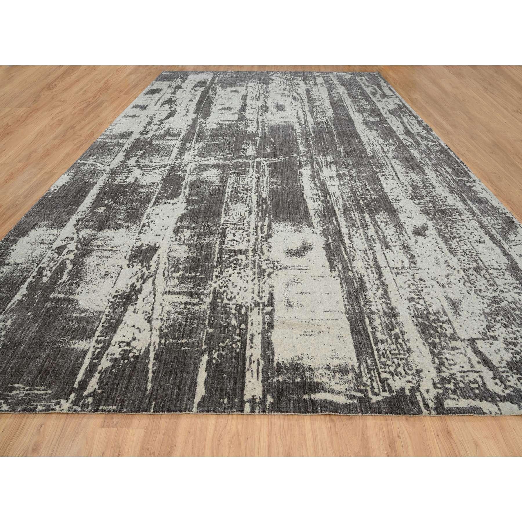 Moderno Tappeto nero di design moderno in lana e seta lavorato a mano e di grandi dimensioni, 12'0