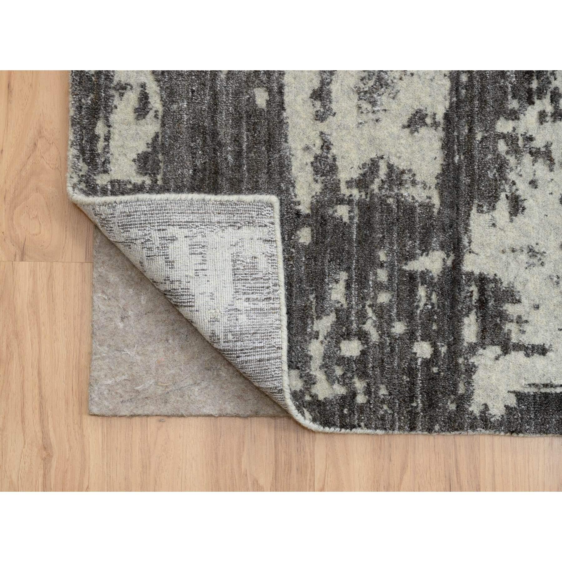 Annodato a mano Tappeto nero di design moderno in lana e seta lavorato a mano e di grandi dimensioni, 12'0