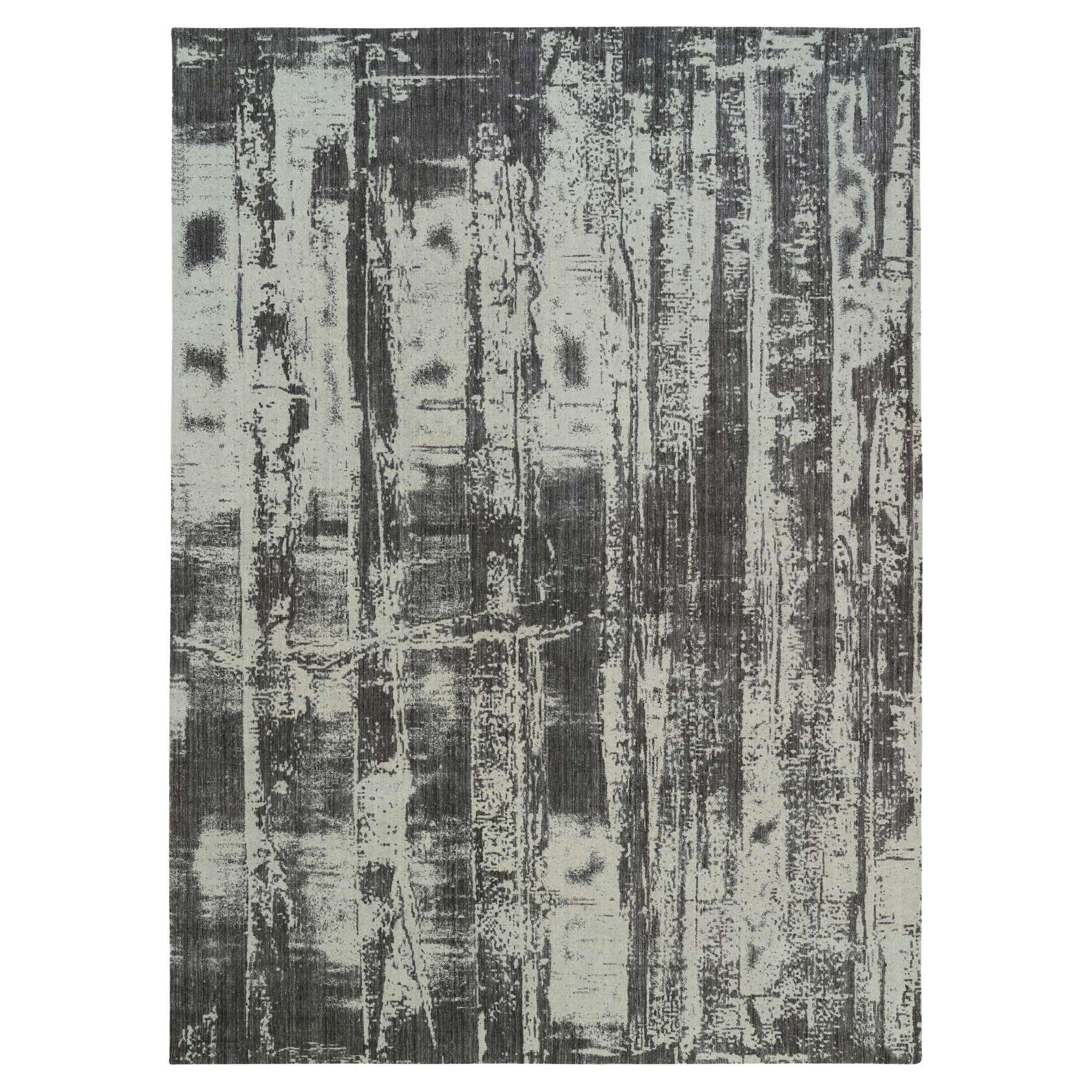 Black Modern Design Wool and Silk Hand Loomed Oversized Rug 12'0" x 18'1"