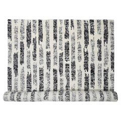 Black Modern Erased Column Design Wool Hand Knotted Oversized Rug 12'0" x 17'9"