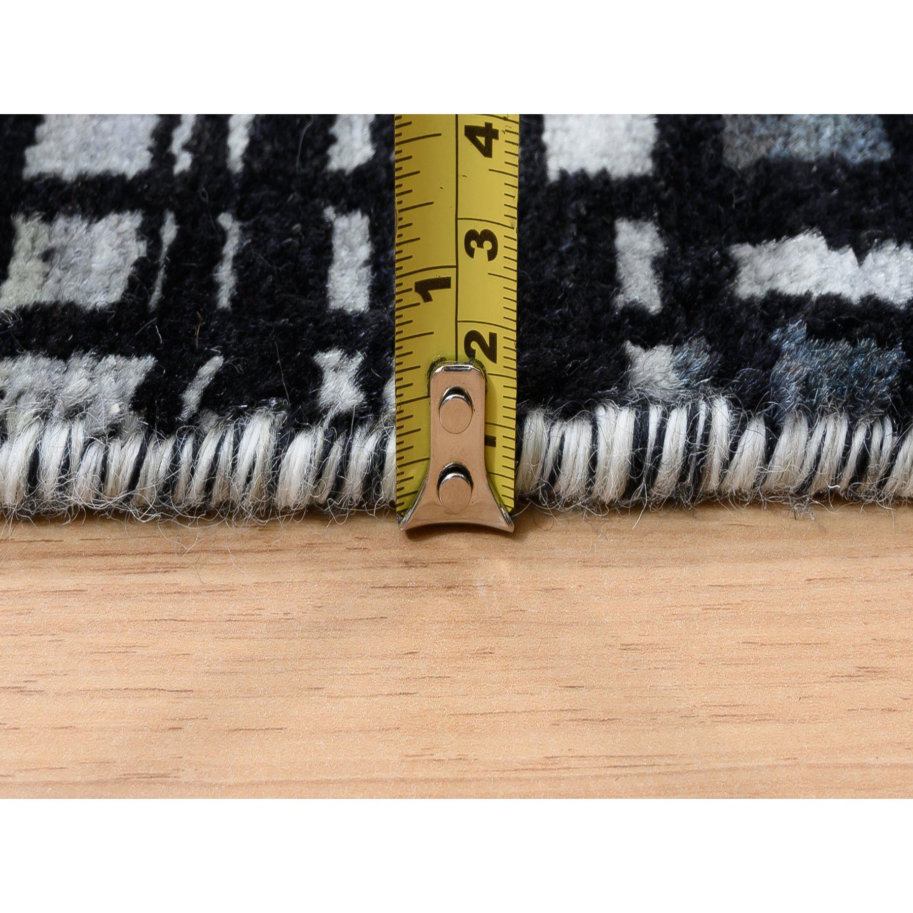 Black Modern Lines Design Ghazni Wool Hand Knotted Oriental Rugs 8'2