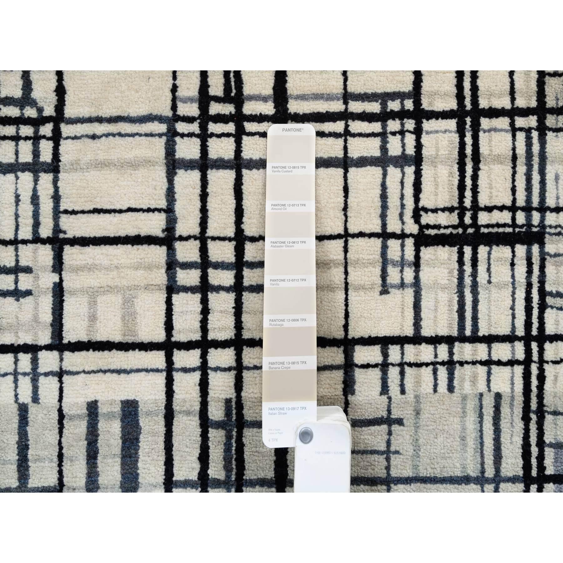 Lana Black Modern Lines Design Ghazni Wool Hand Knotted Oriental Rugs 8'2