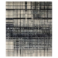 Schwarzer, handgeknüpfter, moderner Ghazni-Wollteppich in Schwarz mit Liniendesign 8'2" x 9'9"