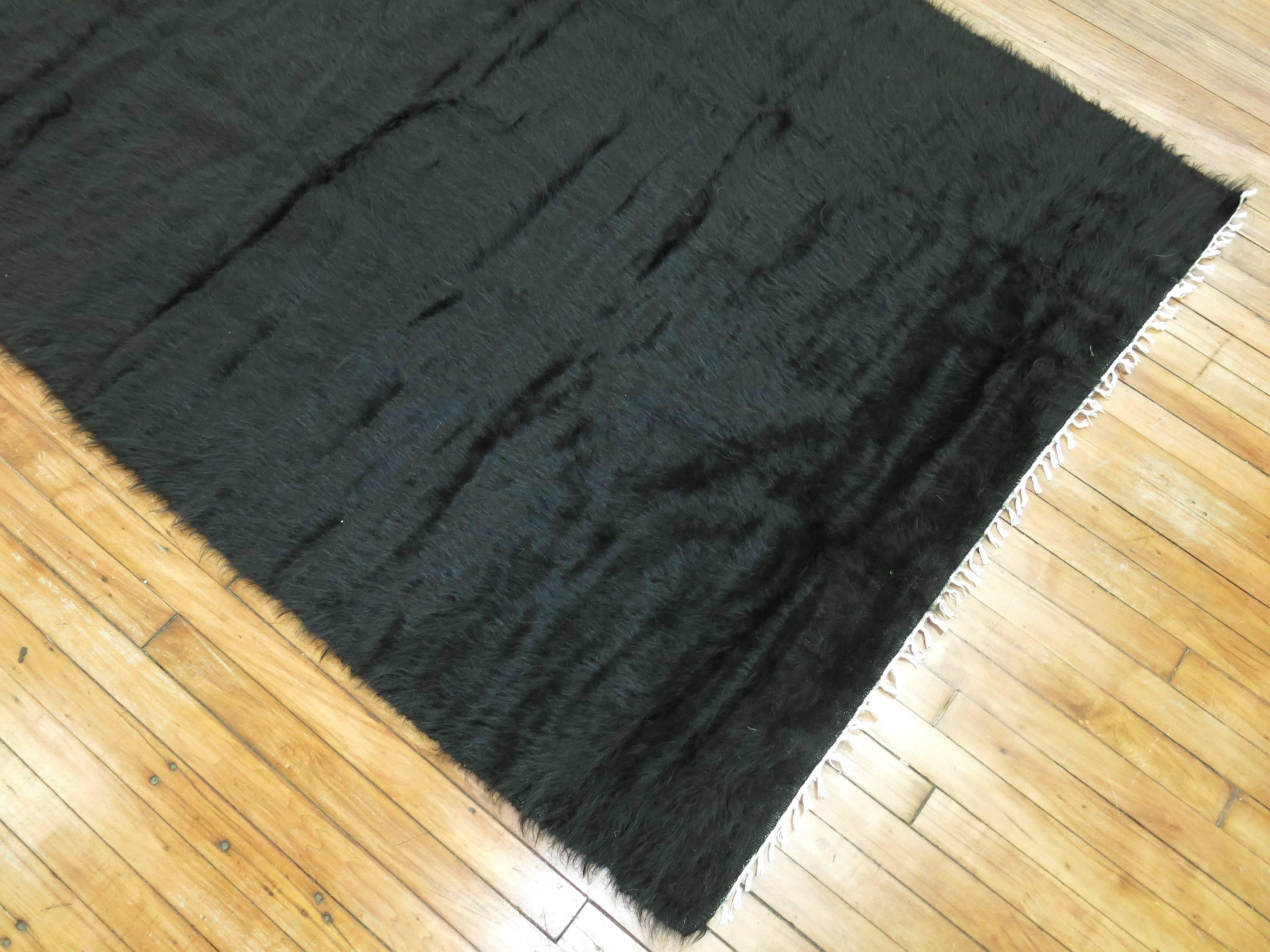 Turkish Black Modern Mohair Rug  For Sale