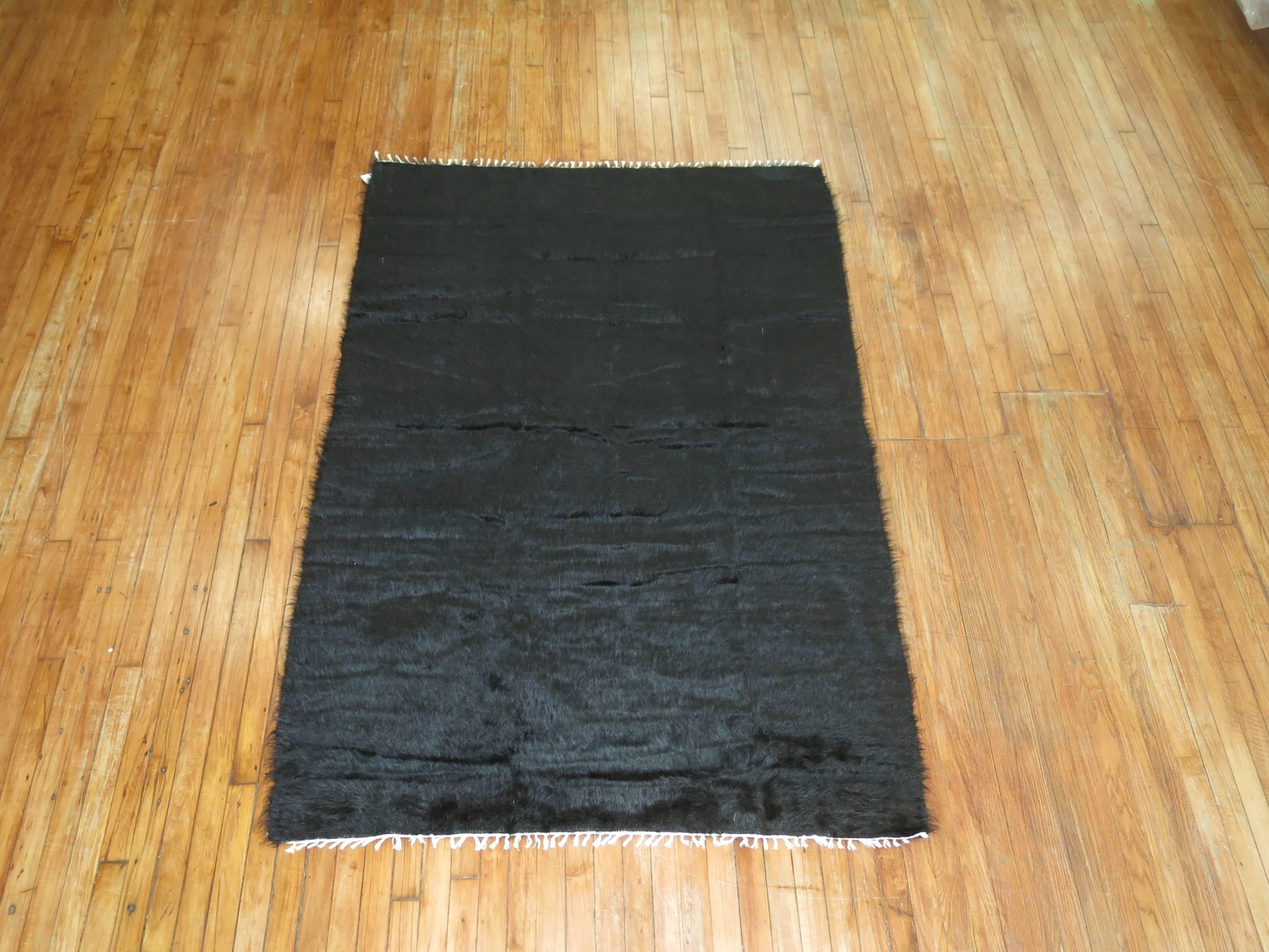 Hand-Woven Black Modern Mohair Rug  For Sale