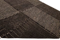 Black Modern Moroccan Style Handmade Check Flecked Motif Oversize Wool Rug