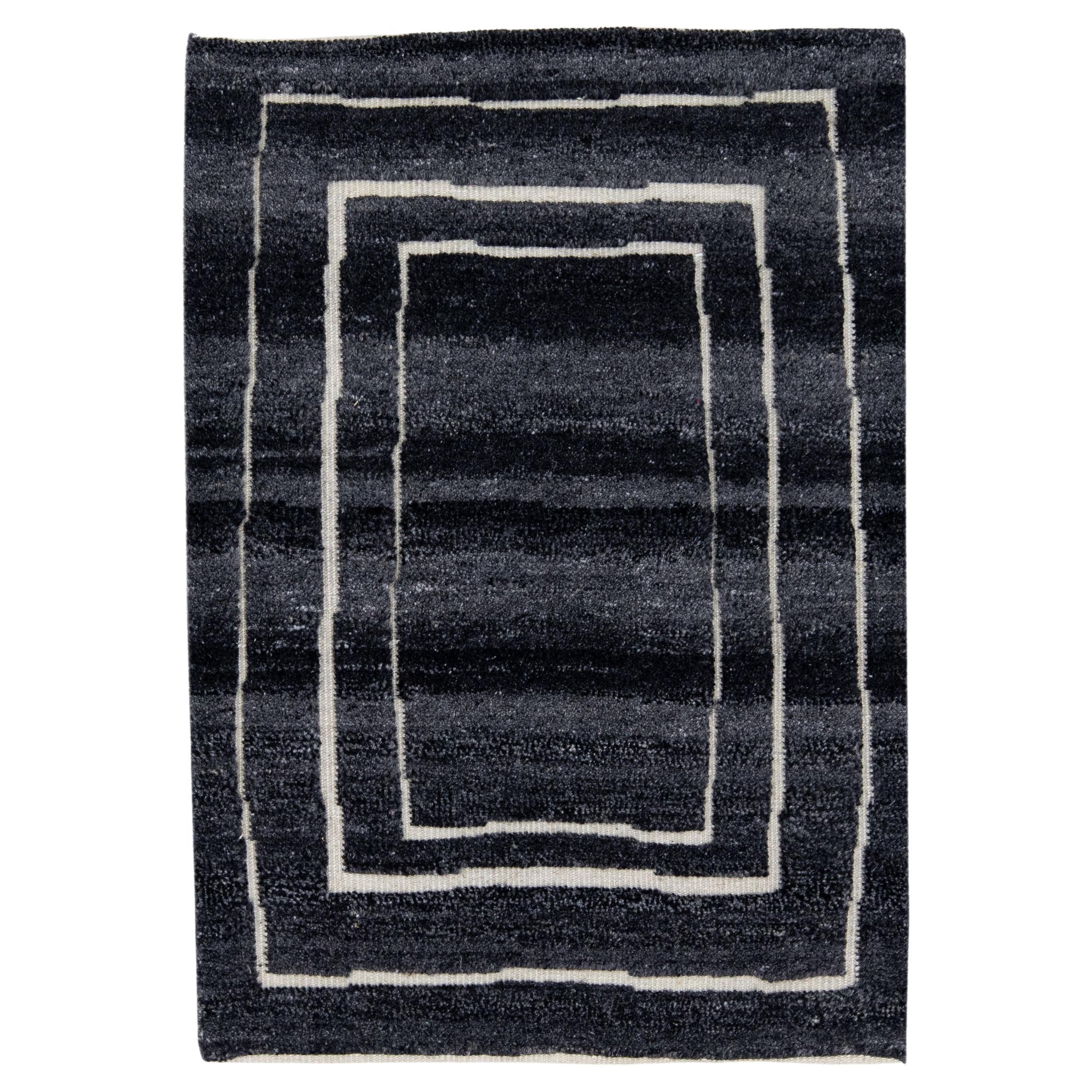 Black Modern Moroccan Style Handmade Custom Wool Rug