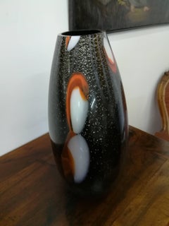 Black Modern Murrine Blown Glass Vase