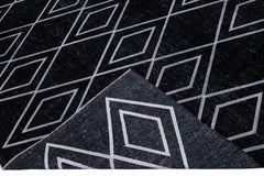 Black Modern Turkish Handmade Geometric Diamond Pattern Wool Rug