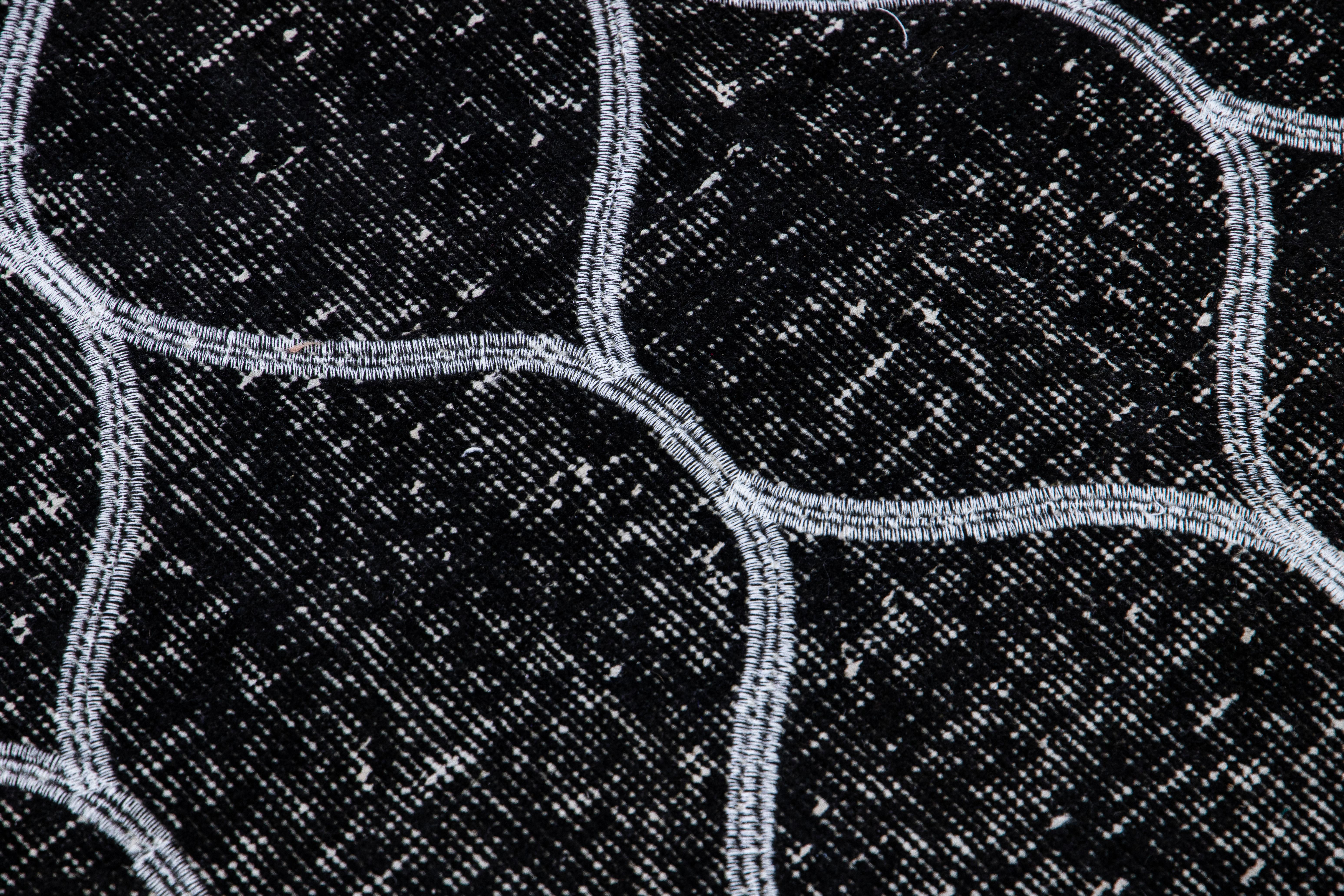Contemporary Black Modern Turkish Handmade Trellis Designed Gallery Wool Rug For Sale